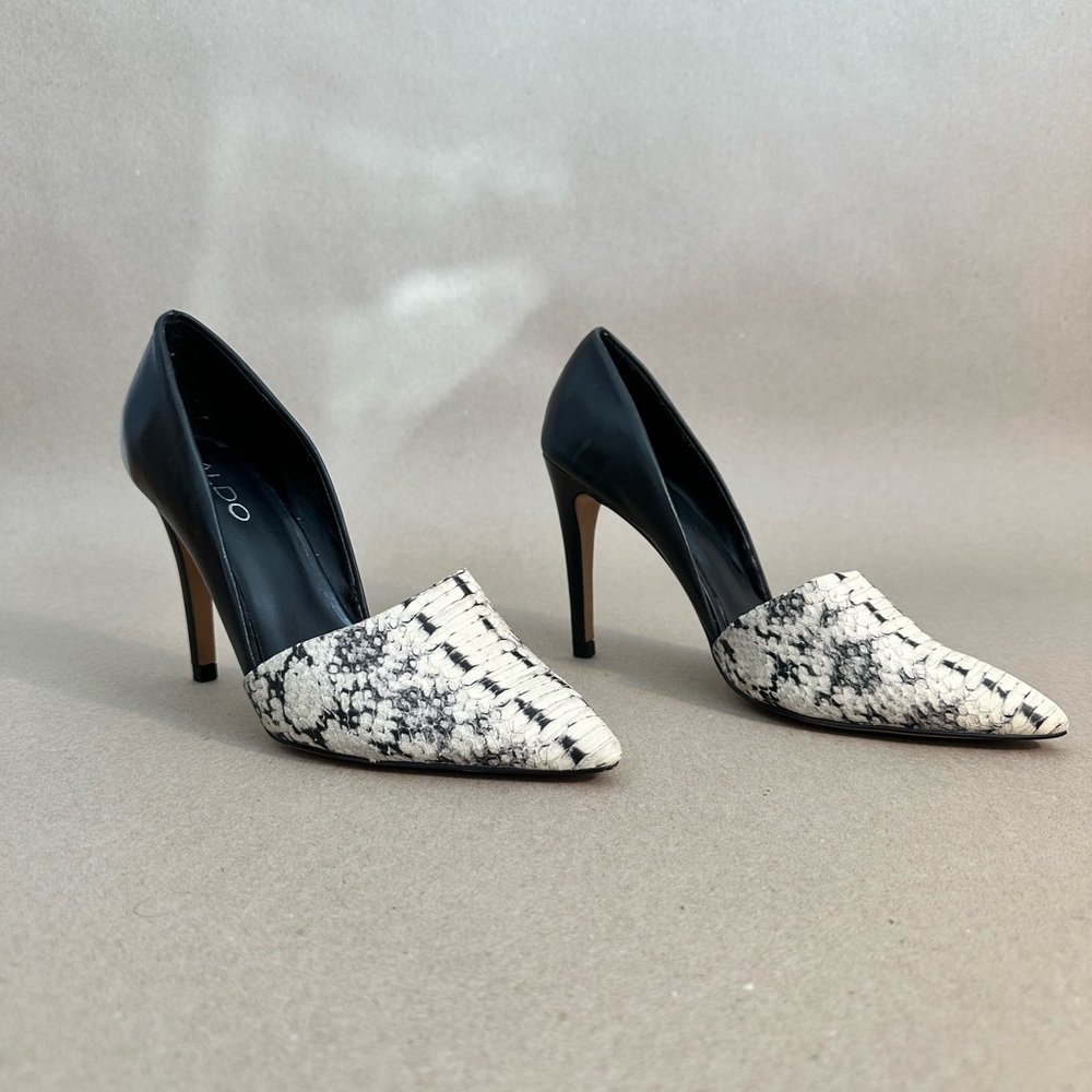 Aldo Black and White Snakeskin Heels